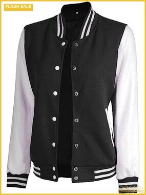 Fleece Varsity Bomber Jacket Snap Button Cropped Casual
